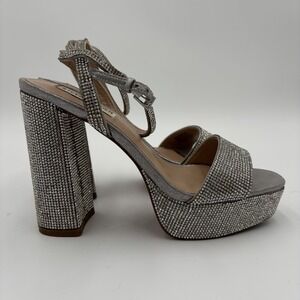 Steve Madden Lessa Rhinestone Jeweled Platform Heels Sandal Womens Size 8 Silver